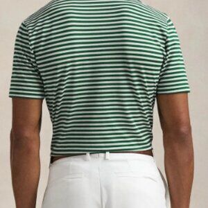Perlis green white mini striped collared polo shirt short sleeve Size L NWOT